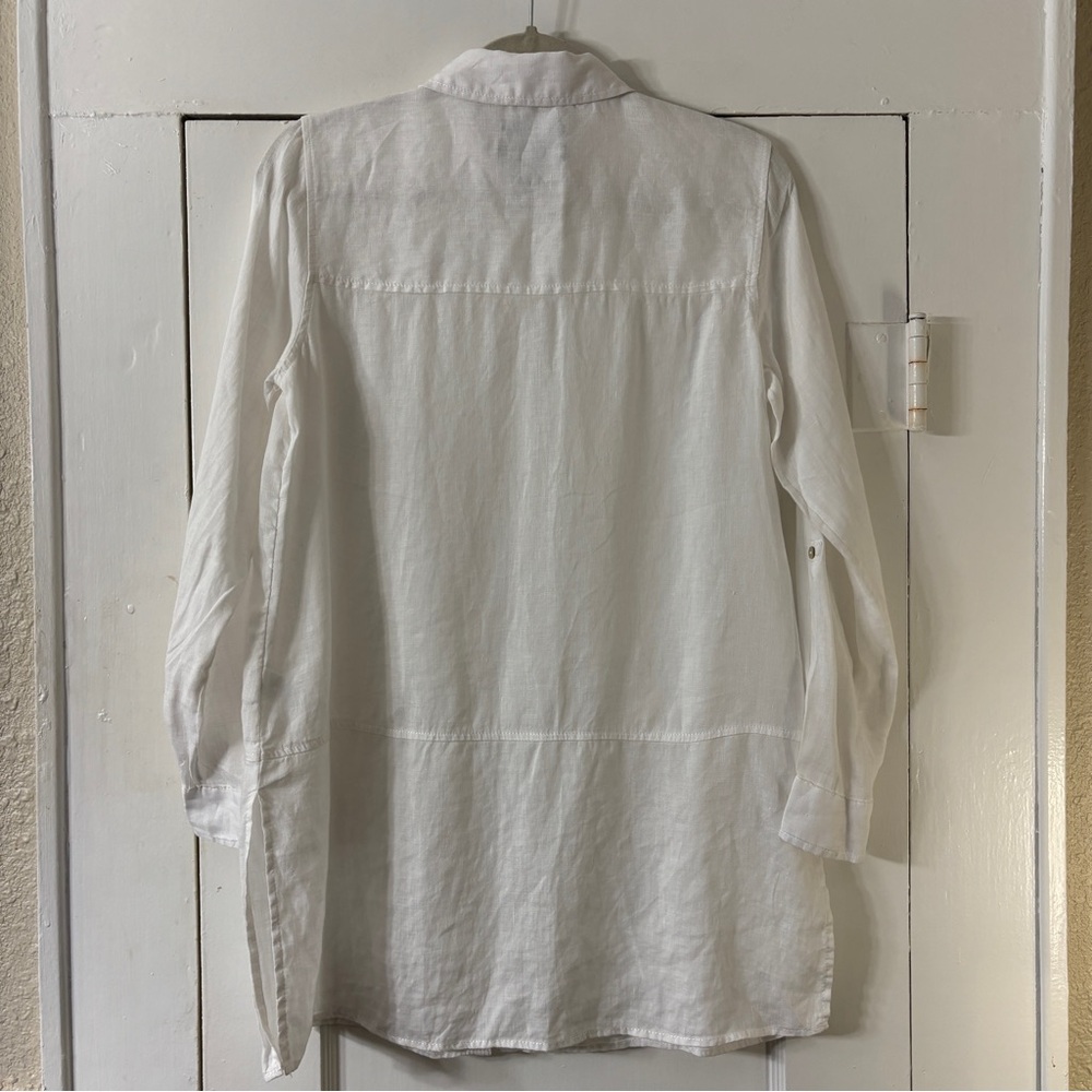 TAHARI 100% Linen White Button Down Shirt - Picture 14 of 14
